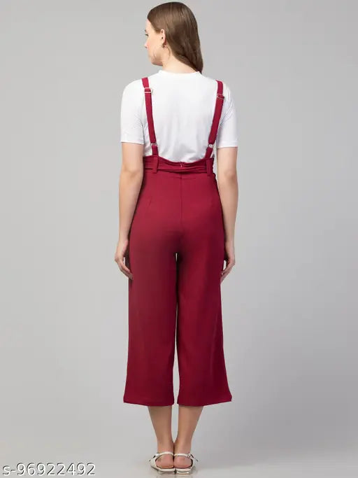 NNIFA WOMEN MAROON DUNGAREE WITH WHITE T-SHIRT