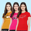 Cotton Printed Short Sleeve Tshirt For Women - Pack of 3