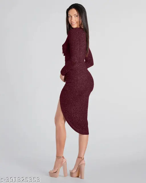 Addyvero Glow Goals Glitter Long Sleeve Midi calf Length Dress