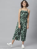 StyleStone Women's Floral Shoulder Straps Green Jumpsuits