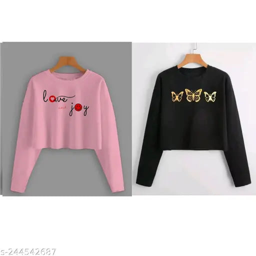 Casual Latest Fashion 100% Cotton Womens Full Sleeves Crop Top