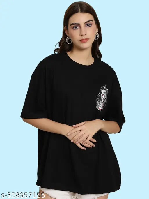 Graphic Printed Cotton Oversize Regular T-Shirt for Women