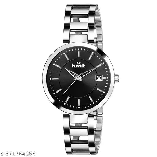 HMXT-99 Date Series Bold Black Stunning Silver Chain Analog Watches Classic,