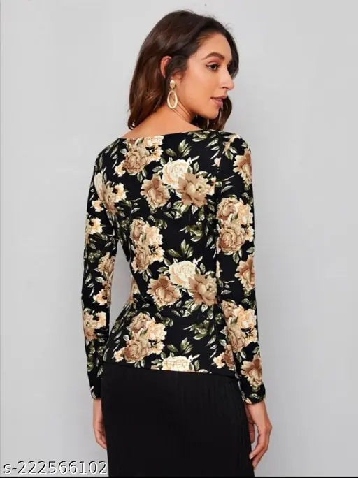 Casual Polyester Blend Square Neck And Long Sleeves Stylish Printed Top (23"Inches)