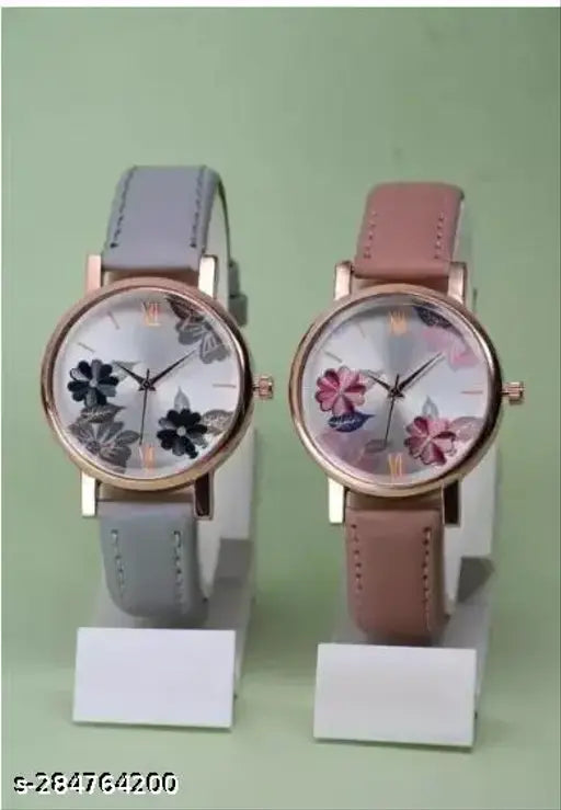 Color Flowered Dial Watch for Womens and Girls Combo Watches Pack of 2