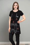 Angel Curve Trendy Women Long Tshirts/top Printed 100% Cotton Bio Wash Round Neck with Side Pocket