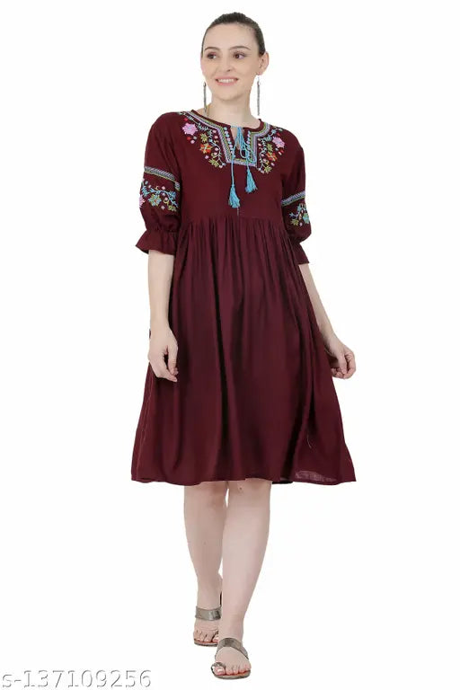 Women's Embroidered Thread Work in Wine Color Kurta's best Valentine's Day deal