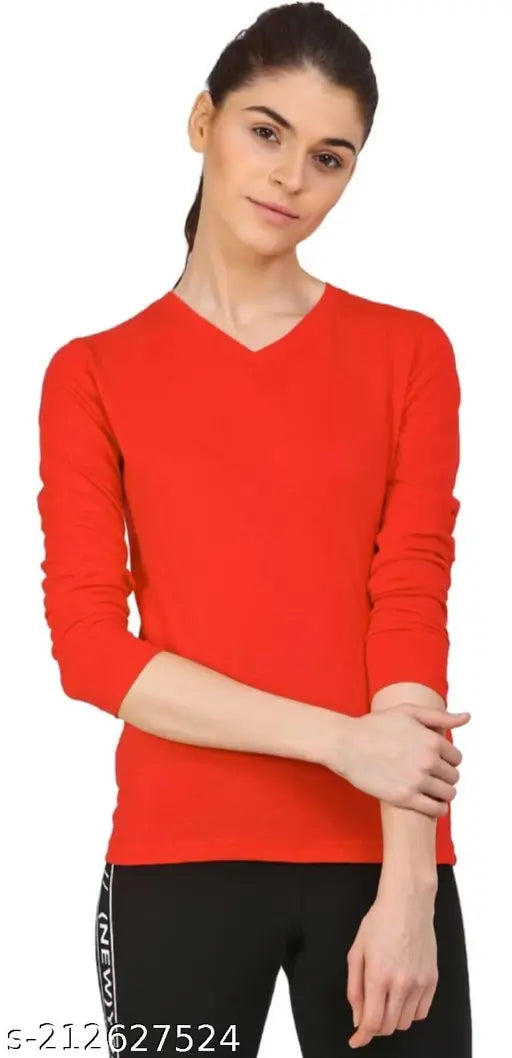 SWIFTLY Women's Pure Cotton V Neck Full Sleeve Tshirt