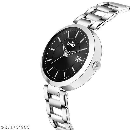 HMXT-99 Date Series Bold Black Stunning Silver Chain Analog Watches Classic,