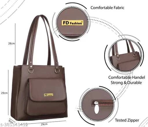 "Fashionable brown PU leather handbag for everyday use"