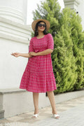 Elegant A line Cotton Dress In Solid Pattern