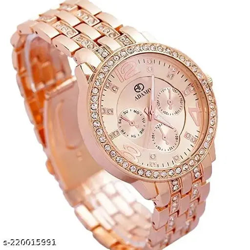 Lettest Fashionable Round Dial Diamond Studded Analog Watch For Girls/ Women