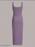 Solid Ribbed Square Neck Tank Dress