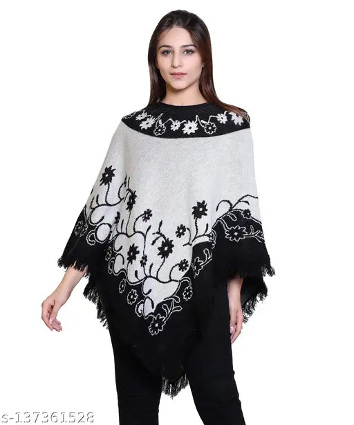 discoveryline woolen floral design poncho