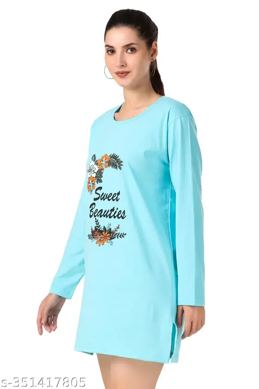 Stylish round neck printed ladies long full sleeve tshirt for women