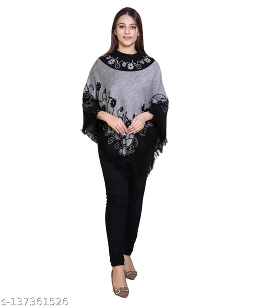 discoveryline woolen floral design poncho