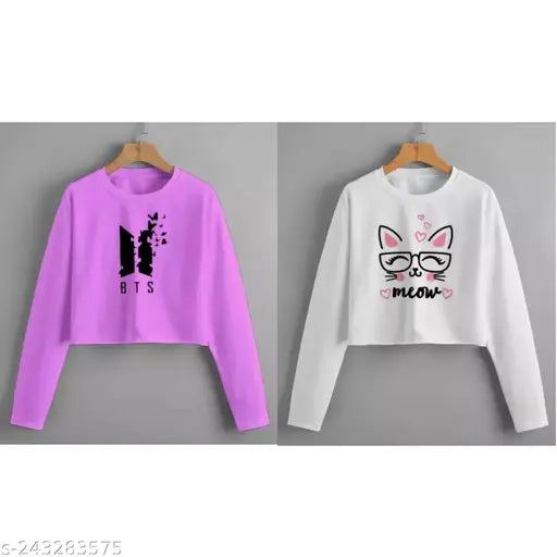 Casual Latest Fashion 100% Cotton Womens Full Sleeves Crop Top