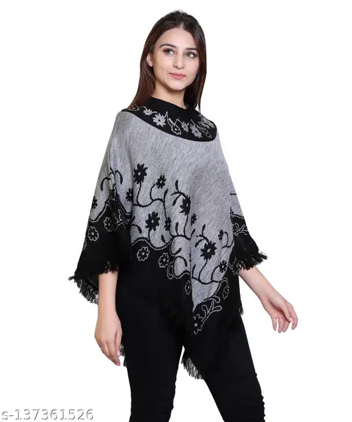 discoveryline woolen floral design poncho