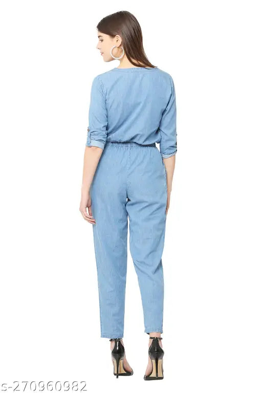 Avyanna Stylish Womens Solid Denim Jumpsuit