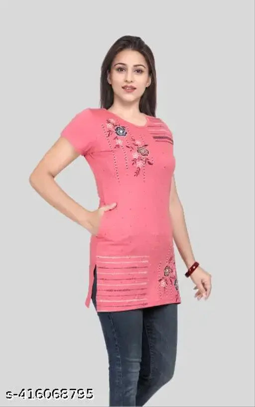 Womens Cotton Regular fit Long Tshirt top one Side Pocket (M TO 4XL)