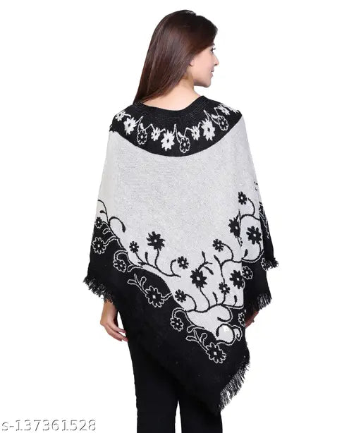 discoveryline woolen floral design poncho