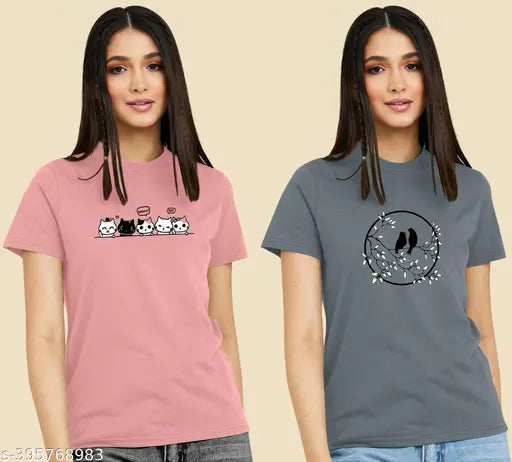 Women t-shirts combo of 2 pcs | Women's t-shirt collection | Fancy graceful t-shirts for women |Top t-shirt combo pack | regular fit girls tshirt |