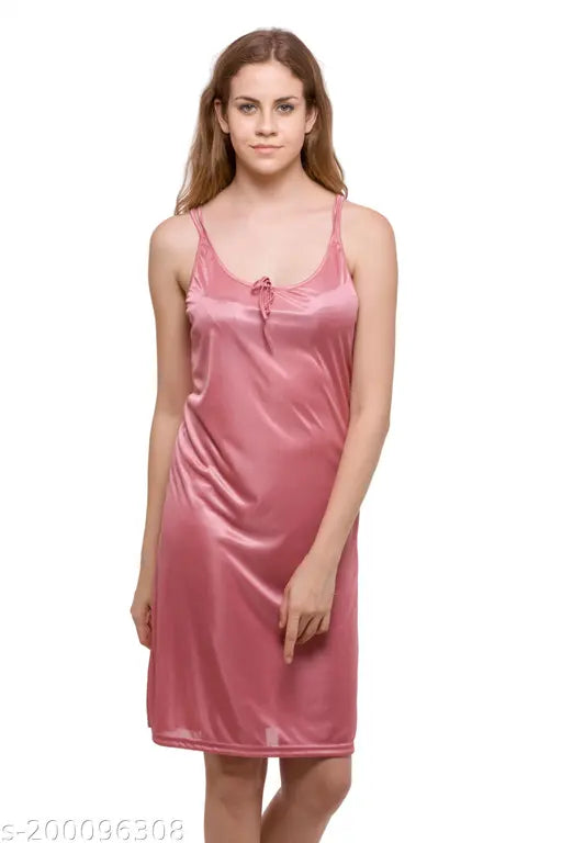 Being Fab Women's Satin Sleepwear - Knee-Length Nightdress with Adjustable Straps, Sizes XS-6XL, 12 Colors