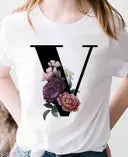 Flower Letter R Design White T shirt for Women by Nomadees Trends. Perfect for everyday wear Womens Tshirt under 200