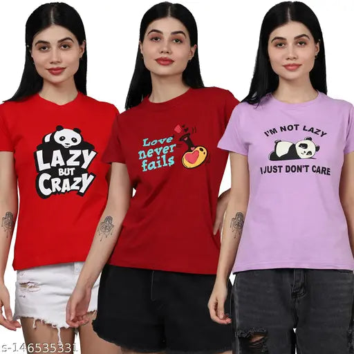 Trendy Women Cotton Printed Tshirt Pack Of 3 (Women Tshirt-41-45-46)