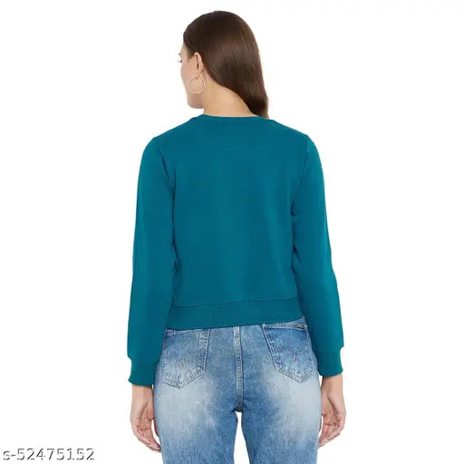 CLAPTON Women's Solid Round Neck Mint Green Sweatshirts