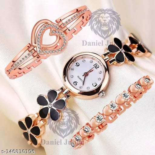 Black Flower Watch Women watch Women Classy watch White Girls Unique watch Women chain birthday gift Watch Analog golden watch New Combo watch Women Fancy watch black chain Wrist watch chain wala hand watch new beautiful Girls Watch New Watch for Girls 3