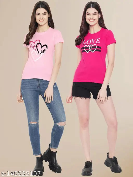 LZ Women Enchanting MultiColor Typography Tshirt Pack Of 2 (LZ-TS-09-03)