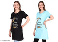 Women and Ladies Long Polo T-Shirt Round Neck Printed Half Sleeve combo pack of 2