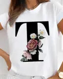 Flower Letter R Design White T shirt for Women by Nomadees Trends. Perfect for everyday wear Womens Tshirt under 200