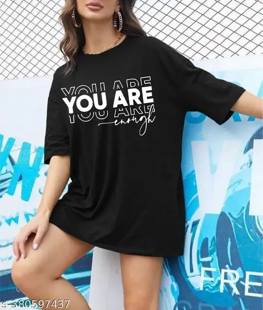 Trendy Designer Women's Printed Oversized Baggy Loose Casual Wear Round Neck Off Shoulder Tee T-Shirt