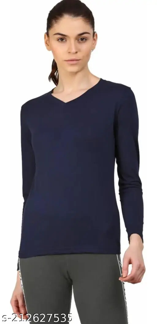 SWIFTLY Women's Pure Cotton V Neck Full Sleeve Tshirt