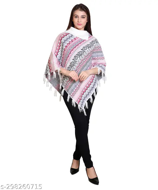 discoveryline women soft woolen jacquardponcho