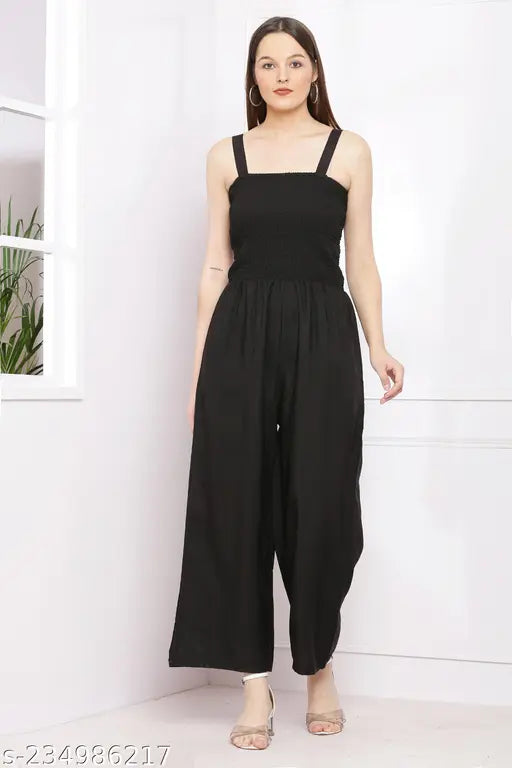 Black Color Women's Solid 2 Piece Jumpsuits