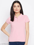 Women's White Solid Polo T-shirt has a Short Sleeves