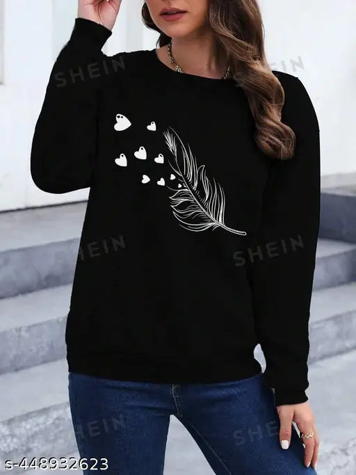 Printed Graphic Sweatshirt Long Sleeves Round Neck for Women's