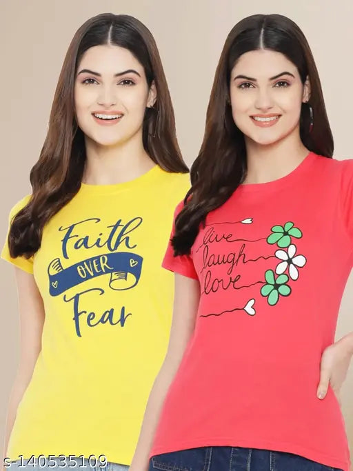 LZ Women Enchanting MultiColor Typography Tshirt Pack Of 2 (LZ-TS-09-03)