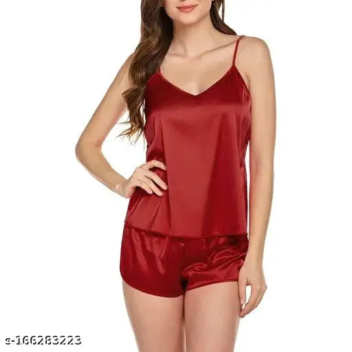 Divine Style Women's Satin Nacker top, Top & Shorts Set  Solid Design and Decent look with Premium Quality