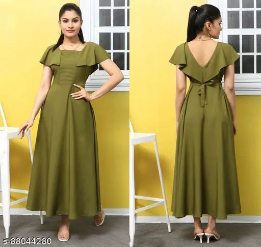 ZKRV Fashion  Square Neck Green Dresses For Women