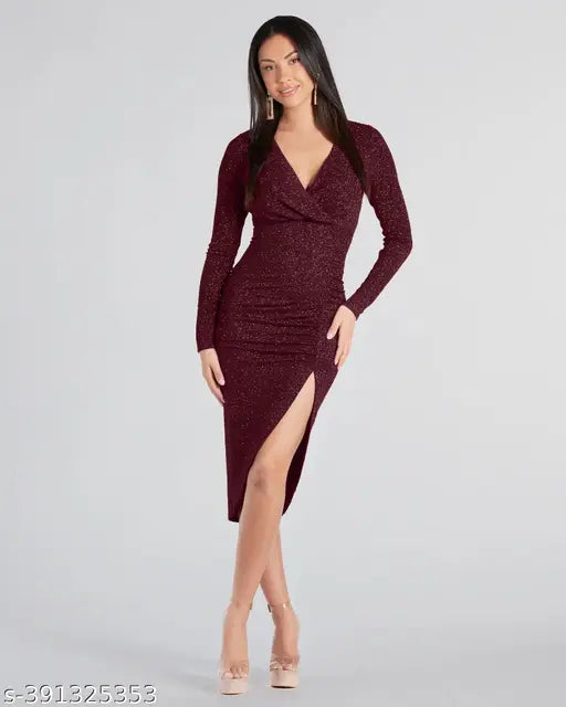 Addyvero Glow Goals Glitter Long Sleeve Midi calf Length Dress