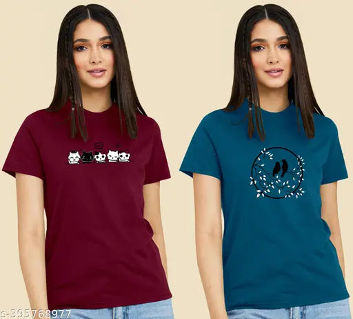 Women t-shirts combo of 2 pcs | Women's t-shirt collection | Fancy graceful t-shirts for women |Top t-shirt combo pack | regular fit girls tshirt |