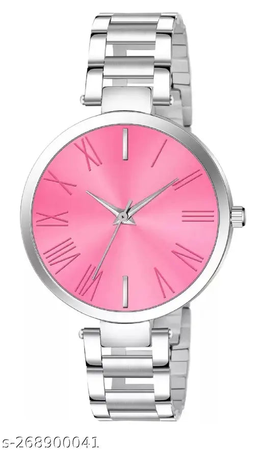 Attractive Pink dial steel strap analog watch for womens