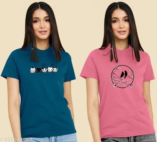 Women t-shirts combo of 2 pcs | Women's t-shirt collection | Fancy graceful t-shirts for women |Top t-shirt combo pack | regular fit girls tshirt |