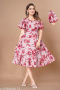 Women Black & Red Tropical Print Layered Knee Length Dress