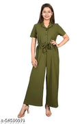 Zenday Casual Solid Olive Jumpsuit for Ladies