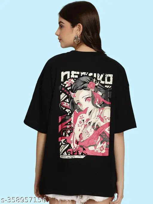 Graphic Printed Cotton Oversize Regular T-Shirt for Women